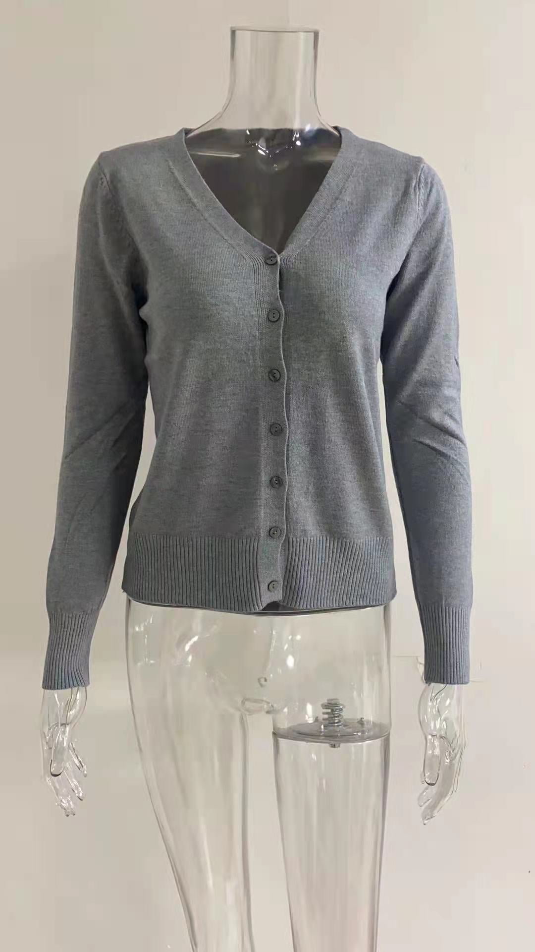 Women's Ribbed V-Neck Cardigan – Button Front Long Sleeve Cardigan