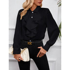Women's Tiered Ruffle Blouse – Flowy Long Sleeve Dress Blouse