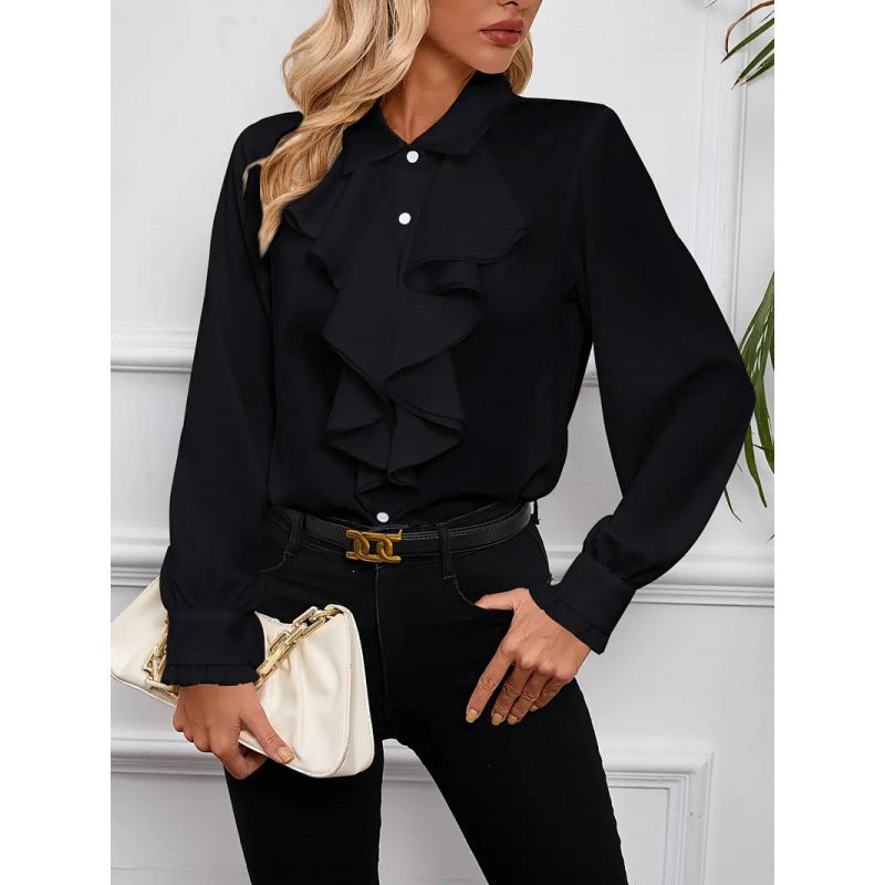 Women's Tiered Ruffle Blouse – Flowy Long Sleeve Dress Blouse