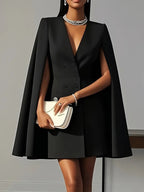 Alanah | Hooded Cape Cocktail Dress with v-neck