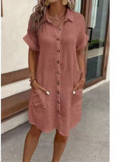 Women's Vintage V-Neck Dress – Flowy Three-Quarter Sleeve Day Dress
