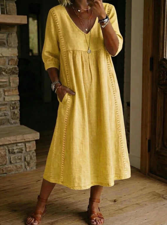 Women's Vintage Denim Look Dress – Button Front Relaxed Dress