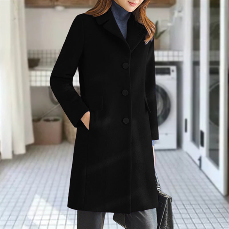 Women's Classic Lapel Coat – Long Button Front Overcoat