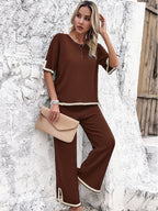 Women's Split Hem Wide Leg Pants Set – Relaxed Casual Loungewear Set