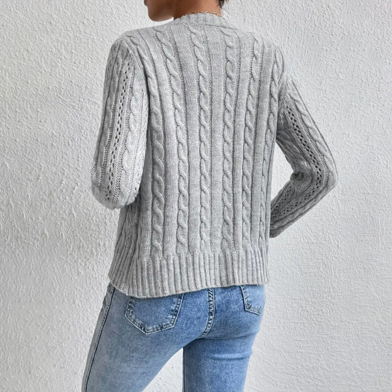 Women's Button Front Cable Knit Cardigan – Long Sleeve Winter Cardigan