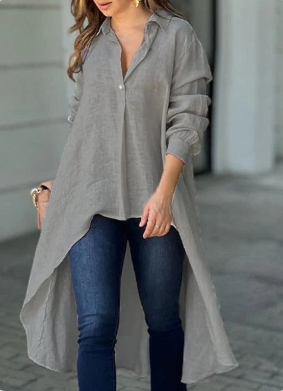 Women's Asymmetrical Tunic Blouse – Longline Button Down Shirt Blouse
