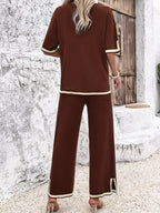 Women's Split Hem Wide Leg Pants Set – Relaxed Casual Loungewear Set