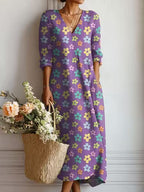 Women's Vintage Floral Midi Dress – A-Line Flowy Summer Dress