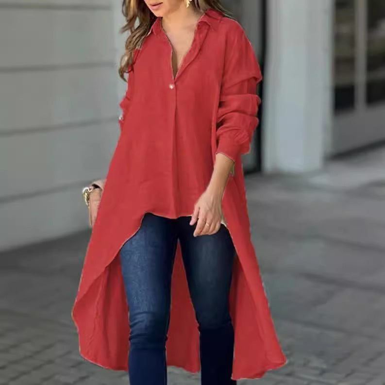 Women's Asymmetrical Tunic Blouse – Longline Button Down Shirt Blouse