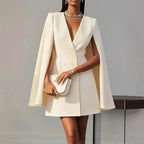 Alanah | Hooded Cape Cocktail Dress with v-neck