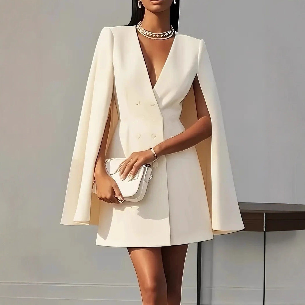 Alanah | Hooded Cape Cocktail Dress with v-neck