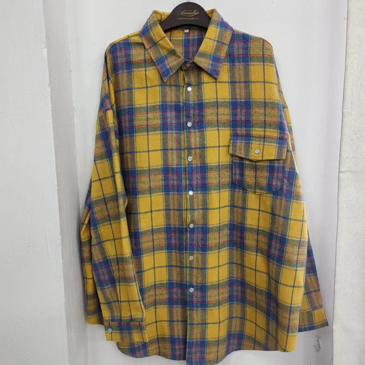 Women's Checked Button Blouse – Oversized Relaxed Shirt Blouse