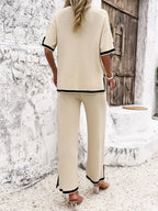 Women's Split Hem Wide Leg Pants Set – Relaxed Casual Loungewear Set