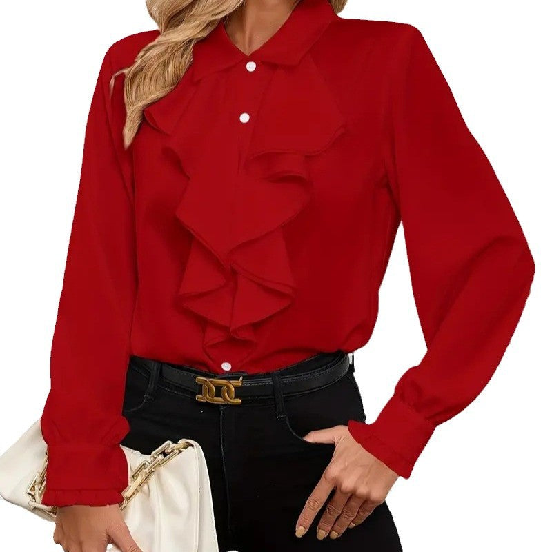 Women's Tiered Ruffle Blouse – Flowy Long Sleeve Dress Blouse