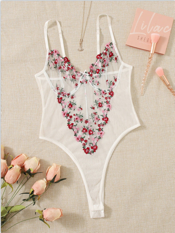 Women's Floral Embroidered Bra Set – Lace Bra & Matching Brief Set