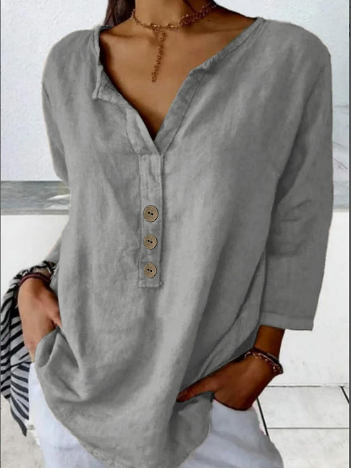 Women's Collared Button Blouse – Relaxed Everyday Shirt Blouse