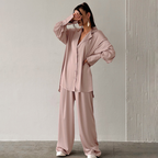 Women's Oversized Lounge Pants Set – Relaxed Blouse Wide Leg Two Piece Set