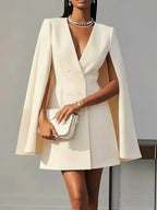 Alanah | Hooded Cape Cocktail Dress with v-neck