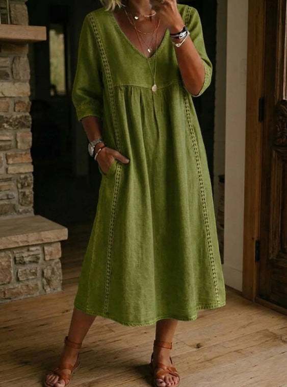 Women's Vintage Denim Look Dress – Button Front Relaxed Dress