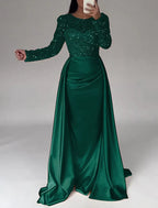 Women's Long Sleeve Glitter Gown – Flowing Sparkle Formal Evening Dress