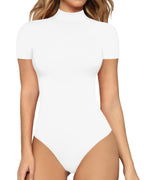 Women's Fitted Mock Neck Bodysuit – Short Sleeve Sleek Bodysuit