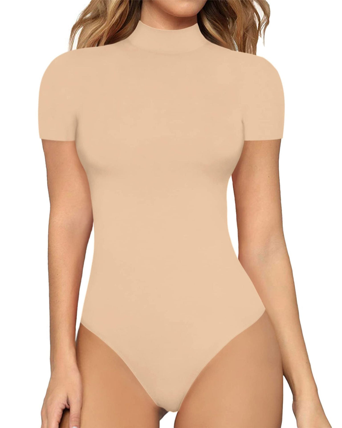 Women's Fitted Mock Neck Bodysuit – Short Sleeve Sleek Bodysuit