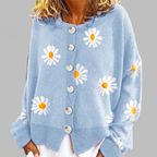 Women's Floral Round Neck Cardigan – Long Sleeve Knit Cardigan