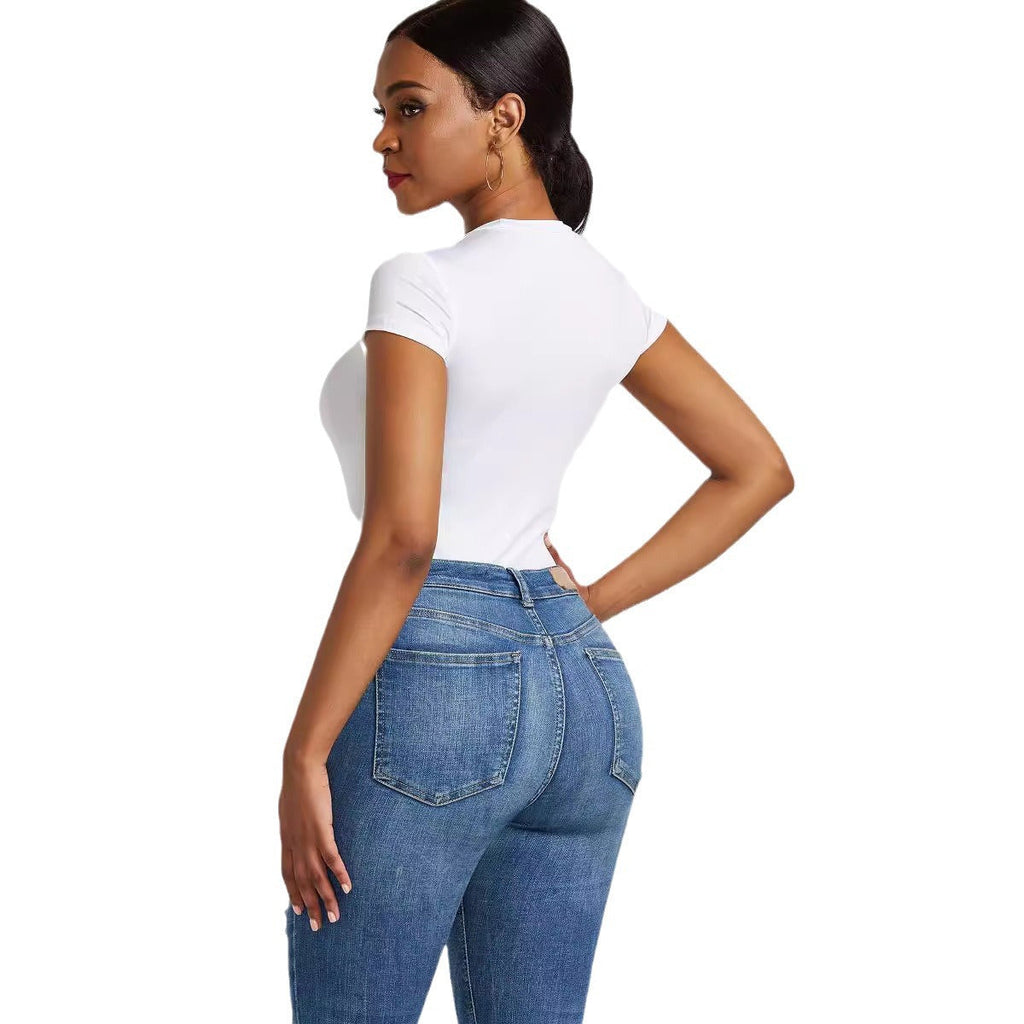 Women's Fitted Mock Neck Bodysuit – Short Sleeve Sleek Bodysuit