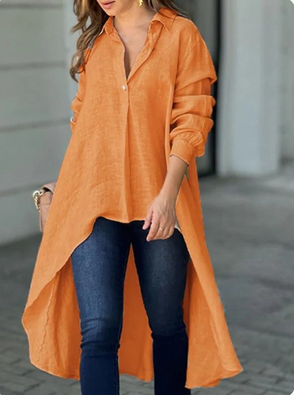 Women's Asymmetrical Tunic Blouse – Longline Button Down Shirt Blouse