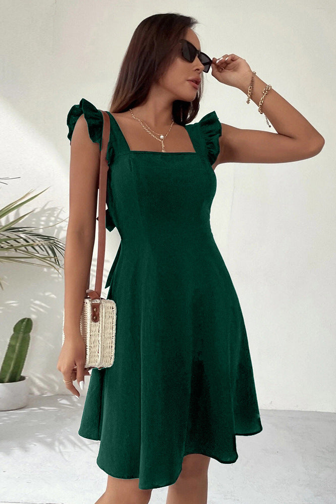 Women's Ruffle Strap Mini Dress – Fit & Flare Cocktail Day Dress