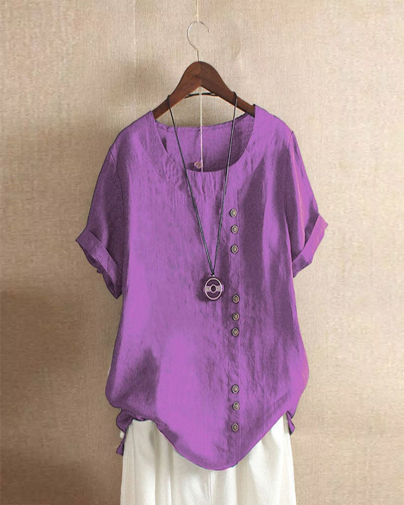 Women's Short Sleeve Button Blouse – Relaxed Button Detail Blouse