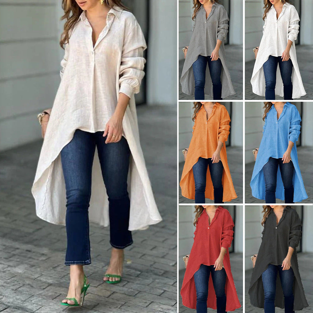 Women's Asymmetrical Tunic Blouse – Longline Button Down Shirt Blouse