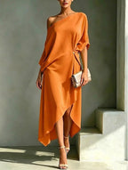 Women's One Shoulder Draped Wedding Guest Dress – Asymmetrical Formal Occasion Dress