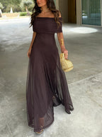 Women's Draped Shimmer Maxi Dress – Flowy Formal Evening Dress