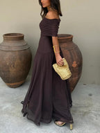 Women's Draped Shimmer Maxi Dress – Flowy Formal Evening Dress