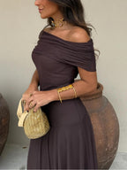 Women's Draped Shimmer Maxi Dress – Flowy Formal Evening Dress
