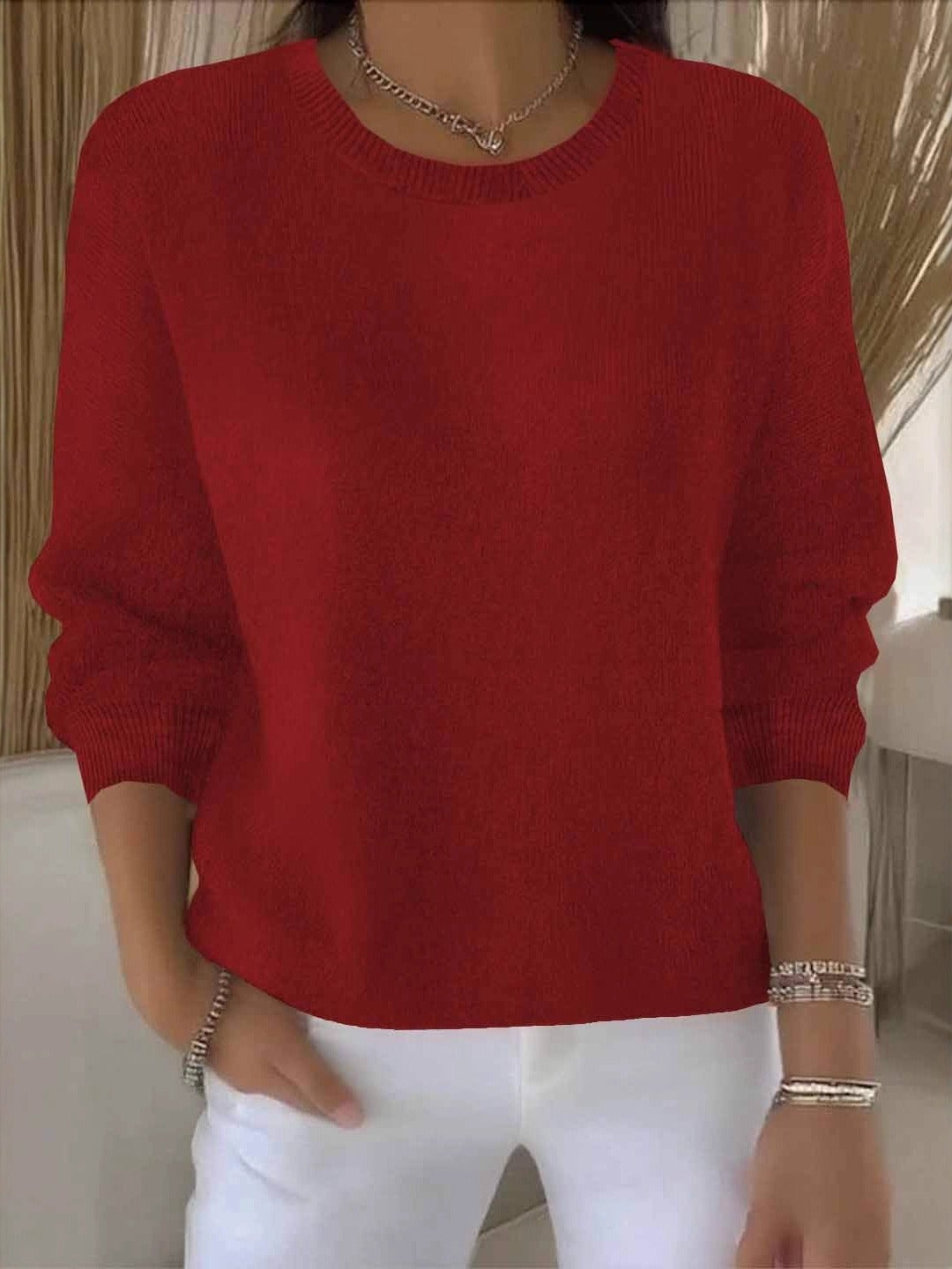 Women's Classic Winter Knit Sweater – Relaxed Long Sleeve Sweater