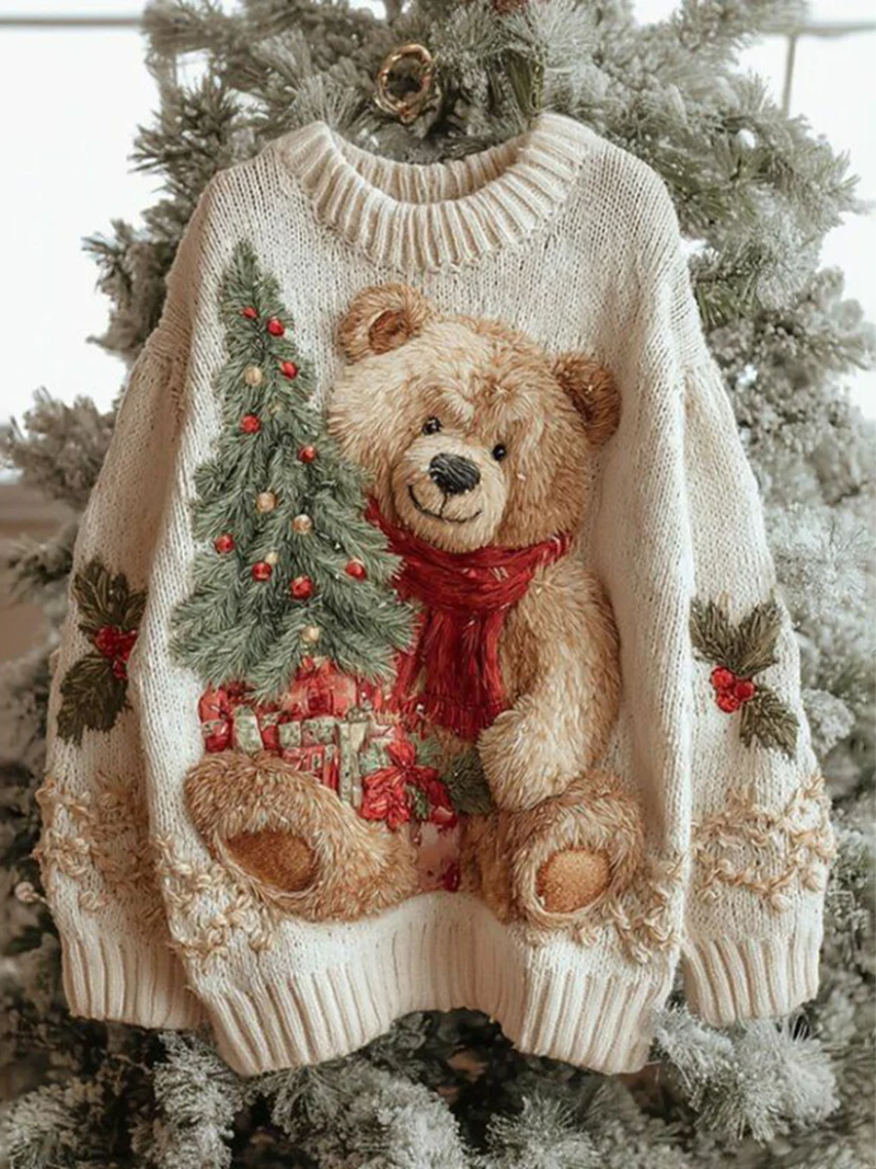 Women's Teddy Bear Christmas Sweater – Festive Holiday Knit Pullover
