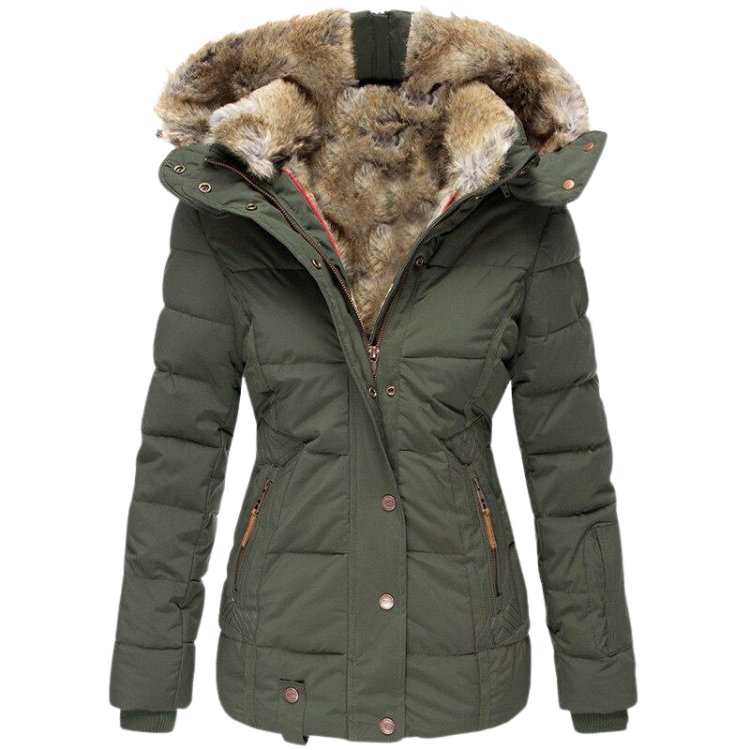 Women's Faux Fur Lined Winter Coat – Stand Collar Button Front Jacket