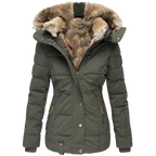 Women's Faux Fur Lined Winter Coat – Stand Collar Button Front Jacket