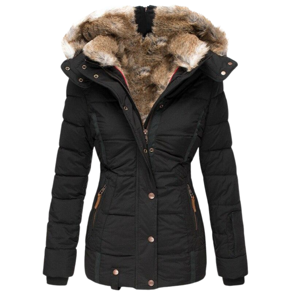 Women's Faux Fur Lined Winter Coat – Stand Collar Button Front Jacket