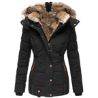 Women's Faux Fur Lined Winter Coat – Stand Collar Button Front Jacket