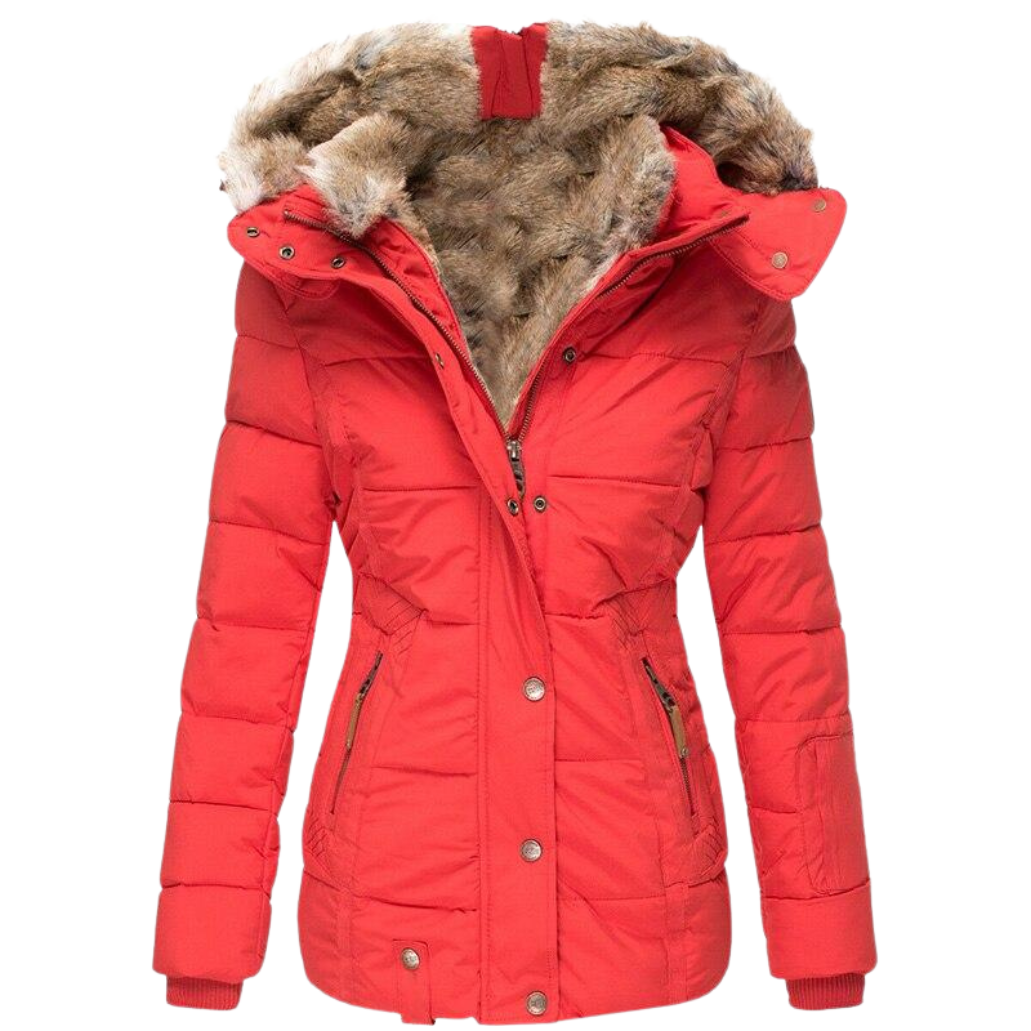 Women's Faux Fur Lined Winter Coat – Stand Collar Button Front Jacket