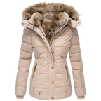 Women's Faux Fur Lined Winter Coat – Stand Collar Button Front Jacket