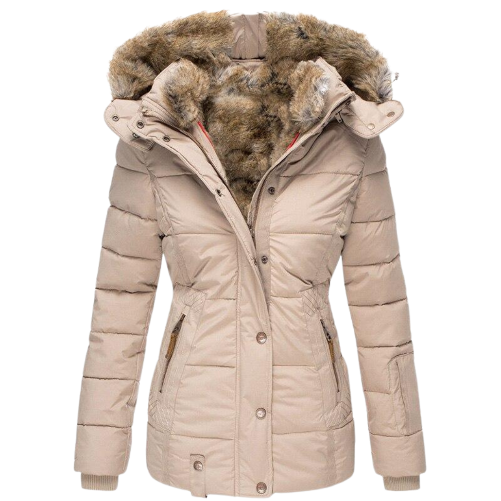Women's Faux Fur Lined Winter Coat – Stand Collar Button Front Jacket