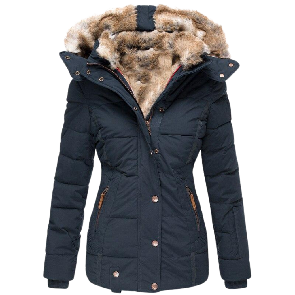 Women's Faux Fur Lined Winter Coat – Stand Collar Button Front Jacket