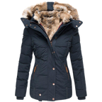 Women's Faux Fur Lined Winter Coat – Stand Collar Button Front Jacket