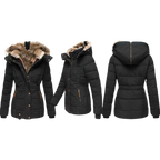Women's Faux Fur Lined Winter Coat – Stand Collar Button Front Jacket