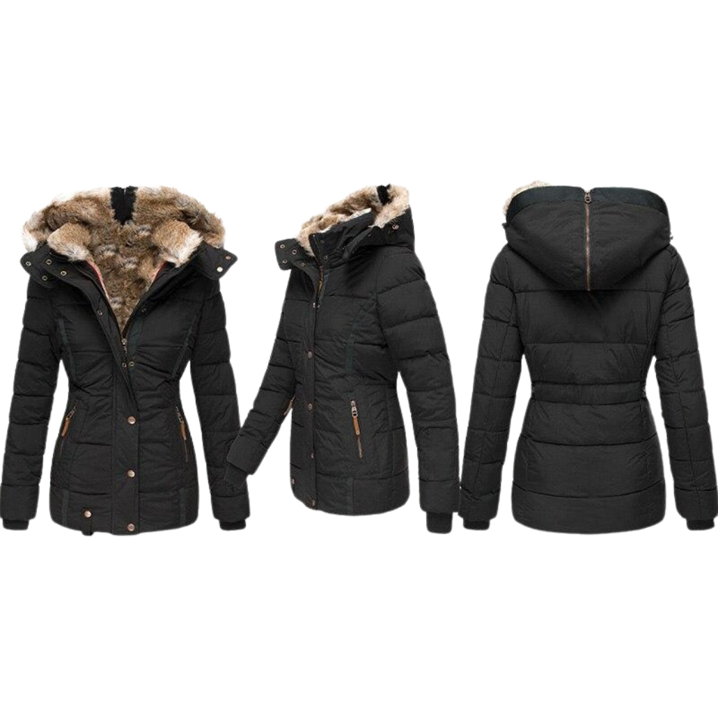 Women's Faux Fur Lined Winter Coat – Stand Collar Button Front Jacket