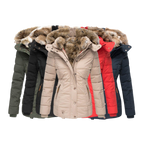Women's Faux Fur Lined Winter Coat – Stand Collar Button Front Jacket